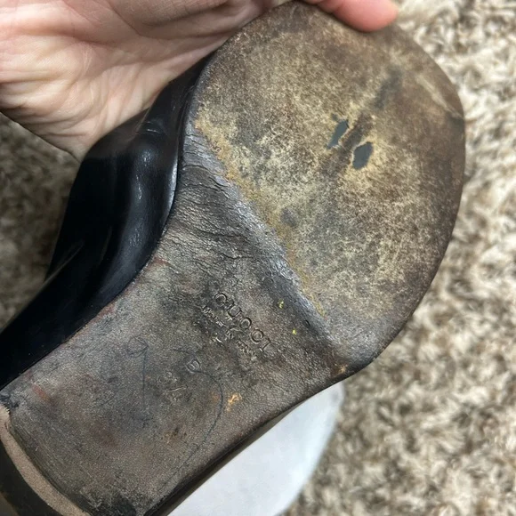 Gucci Classic Black Leather Loafers Sz 8.5 EXTREMELY WORN CONDITION - Picture 10 of 15